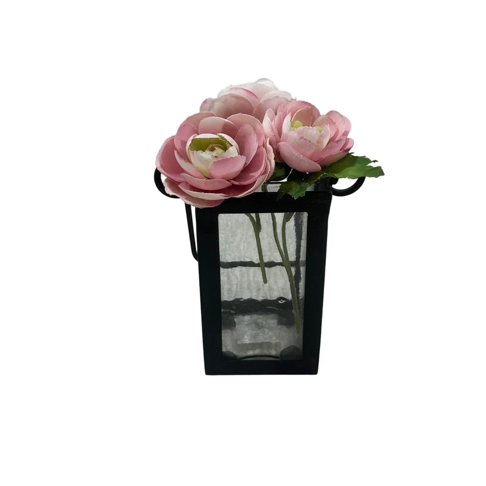Hobby Lobby Black Metal Lantern Glass Insert Industrial‎ Farmhouse Rustic Vase